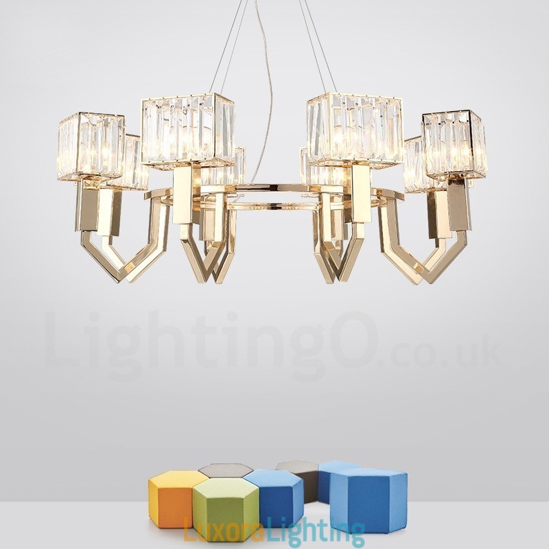 Designer Touch Decorative Modern Contemporary 8 Light Steel Pendant Light with Crystal Shade
