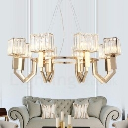 Designer Touch Decorative Modern Contemporary 8 Light Steel Pendant Light with Crystal Shade