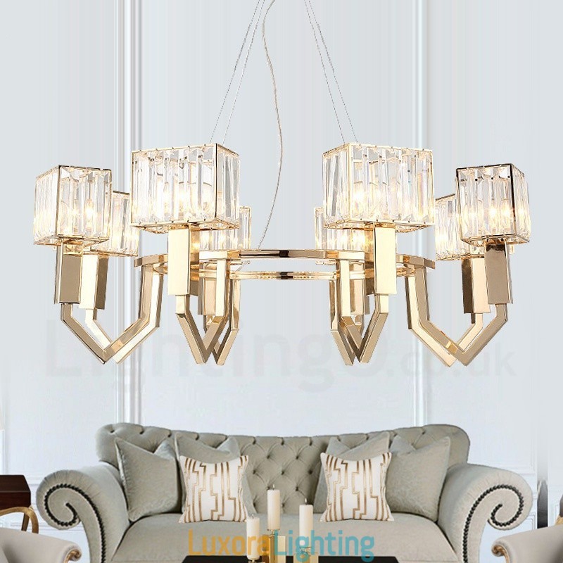 Designer Touch Decorative Modern Contemporary 8 Light Steel Pendant Light with Crystal Shade