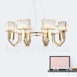 Designer Touch Decorative Modern Contemporary 8 Light Steel Pendant Light with Crystal Shade