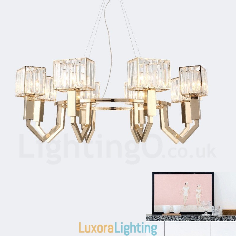 Designer Touch Decorative Modern Contemporary 8 Light Steel Pendant Light with Crystal Shade