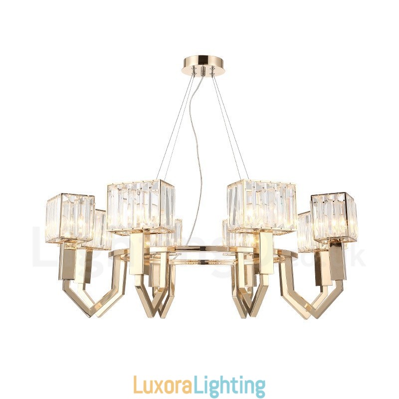 Designer Touch Decorative Modern Contemporary 8 Light Steel Pendant Light with Crystal Shade