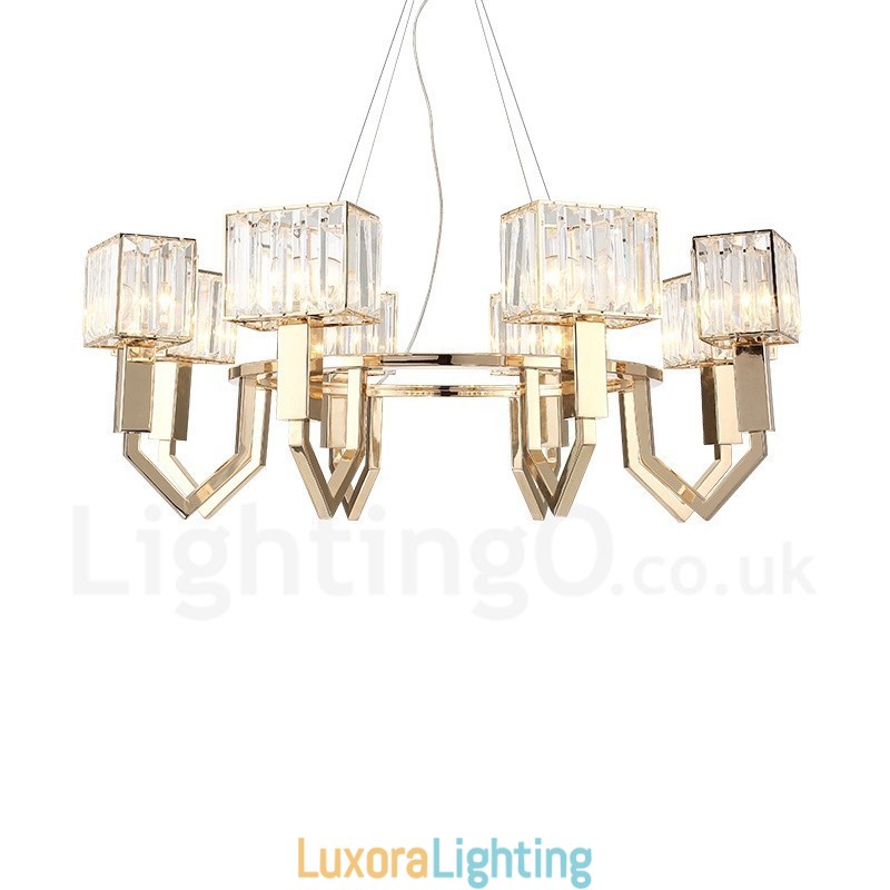 Designer Touch Decorative Modern Contemporary 8 Light Steel Pendant Light with Crystal Shade