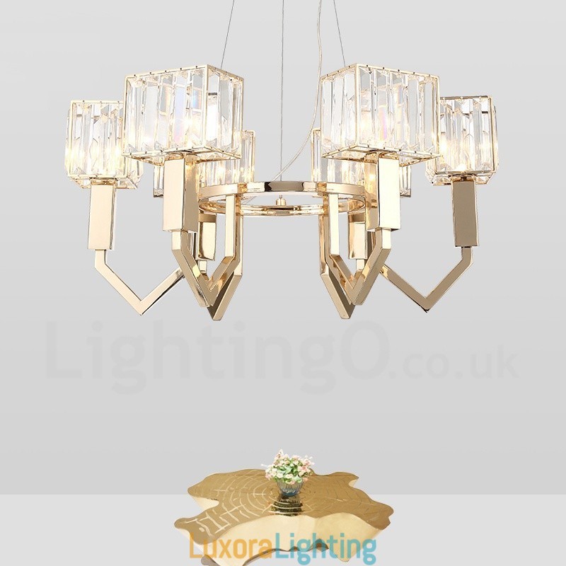 Designer Touch Decorative Modern Contemporary 6 Light Steel Pendant Light with Crystal Shade