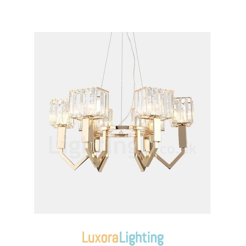 Designer Touch Decorative Modern Contemporary 6 Light Steel Pendant Light with Crystal Shade