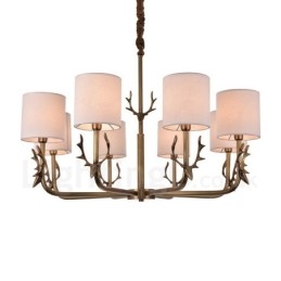 Designer Touch Decorative Rustic Lodge 8 Light Brass Chandelier with Fabric Shade