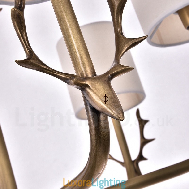 Designer Touch Decorative Rustic Lodge 8 Light Brass Chandelier with Fabric Shade