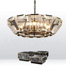 Designer Touch Decorative Modern Contemporary 8 Light Steel Pendant Light with CrystalGlass Shade