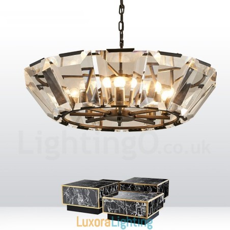 Designer Touch Decorative Modern Contemporary 8 Light Steel Pendant Light with CrystalGlass Shade