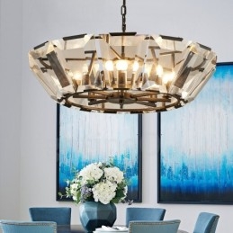Designer Touch Decorative Modern Contemporary 8 Light Steel Pendant Light with CrystalGlass Shade