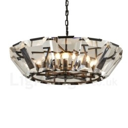 Designer Touch Decorative Modern Contemporary 8 Light Steel Pendant Light with CrystalGlass Shade