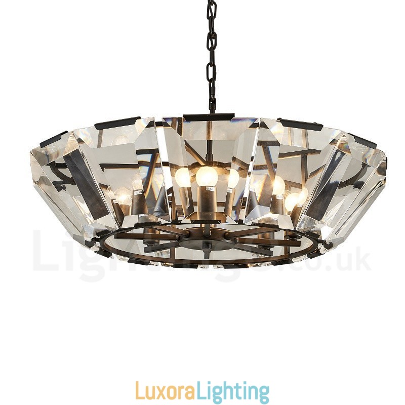 Designer Touch Decorative Modern Contemporary 8 Light Steel Pendant Light with CrystalGlass Shade