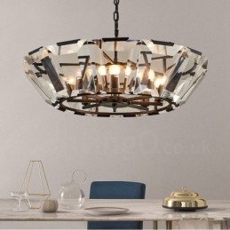 Designer Touch Decorative Modern Contemporary 8 Light Steel Pendant Light with CrystalGlass Shade