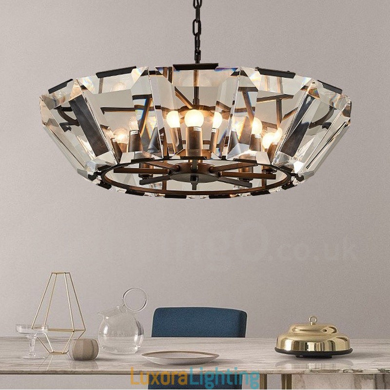 Designer Touch Decorative Modern Contemporary 8 Light Steel Pendant Light with CrystalGlass Shade