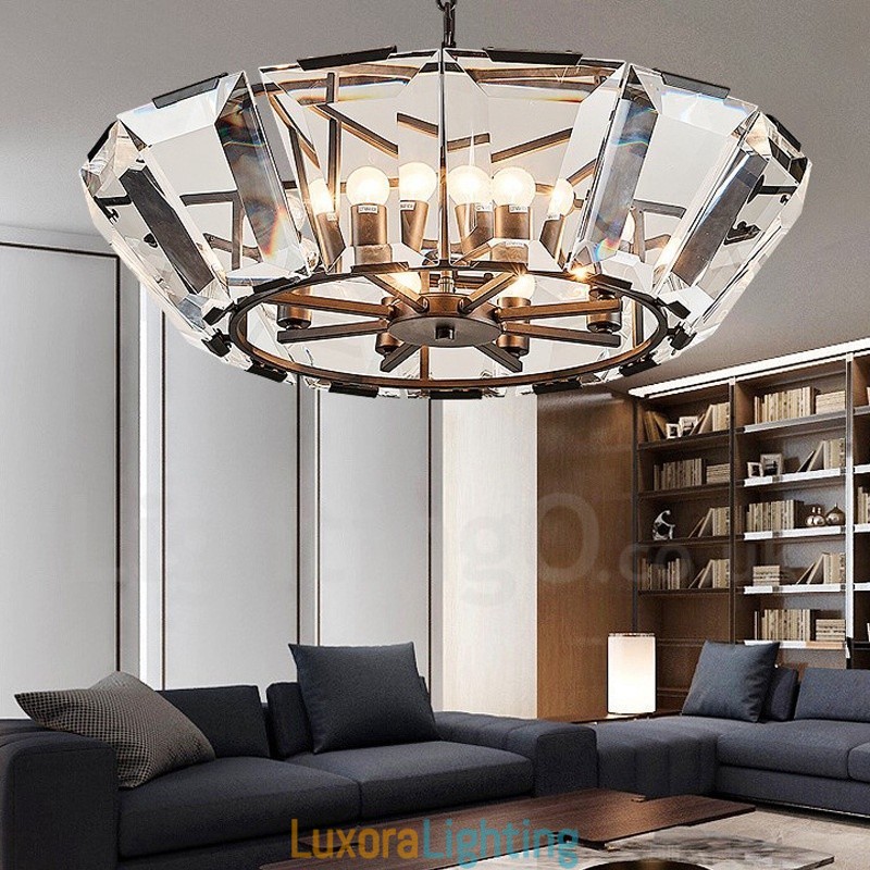 Designer Touch Decorative Modern Contemporary 8 Light Steel Pendant Light with CrystalGlass Shade