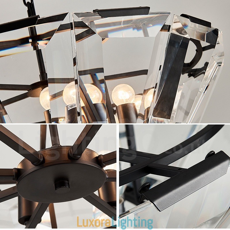 Designer Touch Decorative Modern Contemporary 8 Light Steel Pendant Light with CrystalGlass Shade