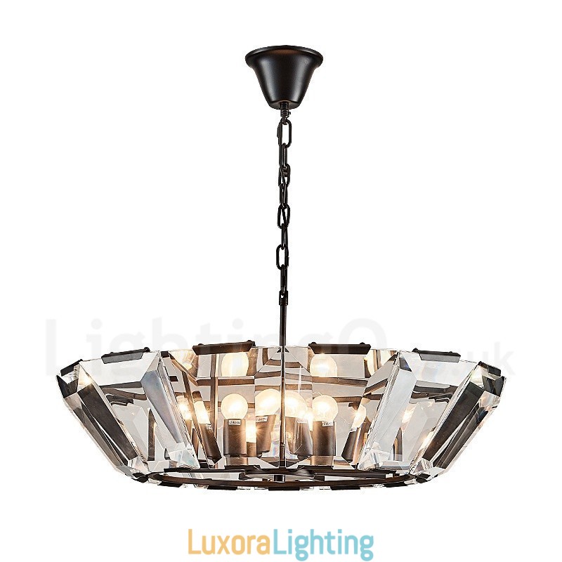 Designer Touch Decorative Modern Contemporary 8 Light Steel Pendant Light with CrystalGlass Shade