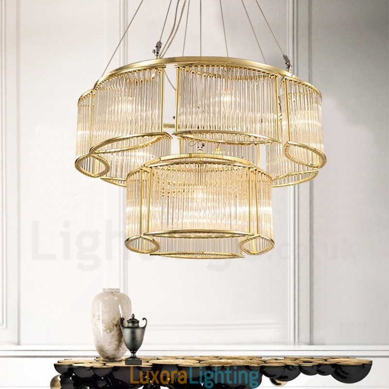 Designer Touch Decorative Modern Contemporary 11 Light Steel Pendant Light with CrystalGlass Shade