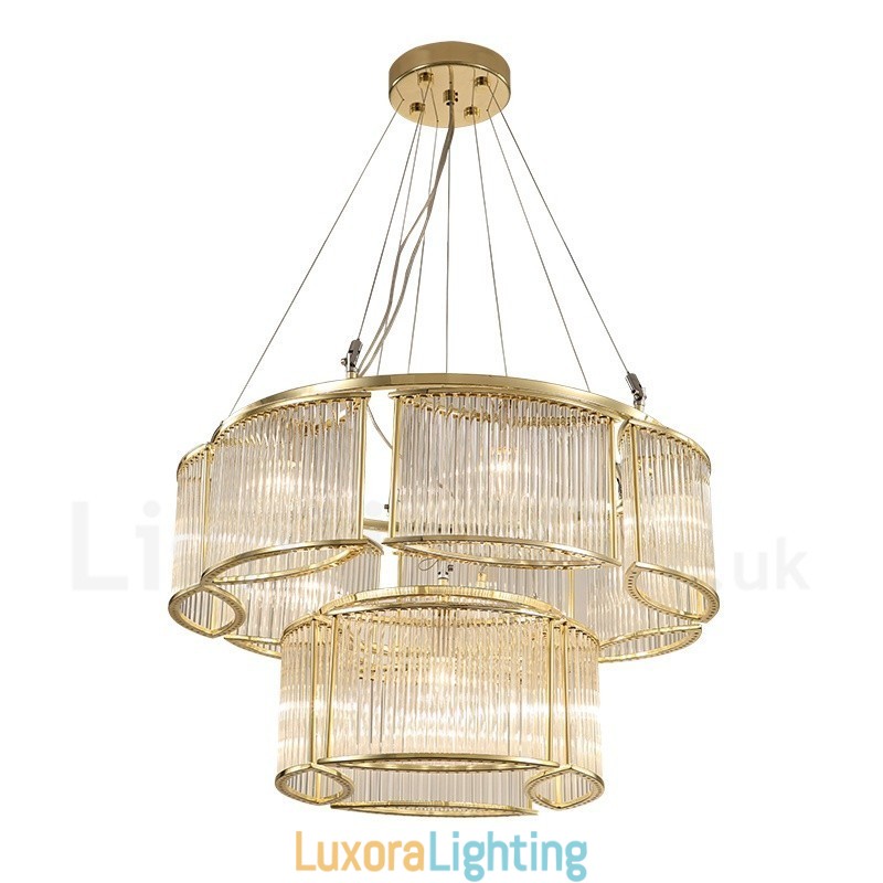 Designer Touch Decorative Modern Contemporary 11 Light Steel Pendant Light with CrystalGlass Shade