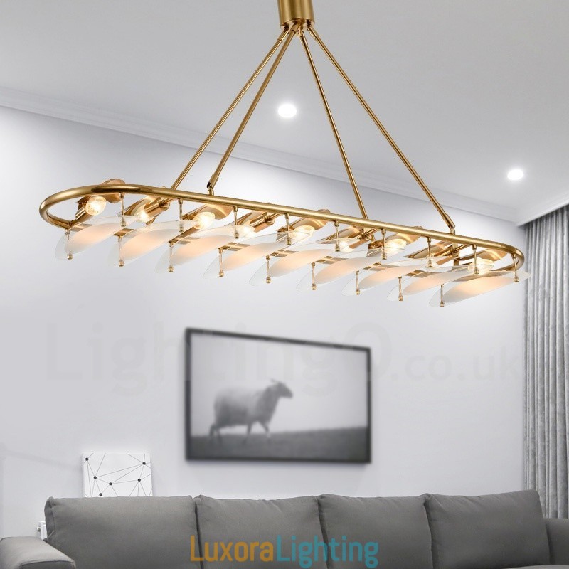 Designer Touch Decorative Modern Contemporary 9 Light Brass Pendant Light with Glass Shade