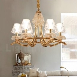 Designer Touch Decorative Modern Contemporary 6 Light Crystal Steel Chandelier with Acrylic Shade
