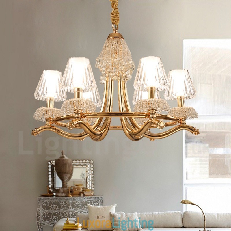 Designer Touch Decorative Modern Contemporary 6 Light Crystal Steel Chandelier with Acrylic Shade