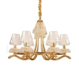 Designer Touch Decorative Modern Contemporary 6 Light Crystal Steel Chandelier with Acrylic Shade