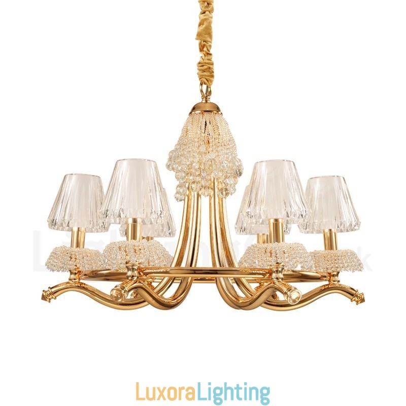 Designer Touch Decorative Modern Contemporary 6 Light Crystal Steel Chandelier with Acrylic Shade