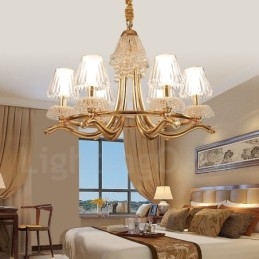 Designer Touch Decorative Modern Contemporary 6 Light Crystal Steel Chandelier with Acrylic Shade