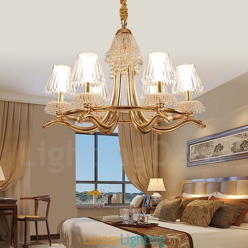Designer Touch Decorative Modern Contemporary 6 Light Crystal Steel Chandelier with Acrylic Shade