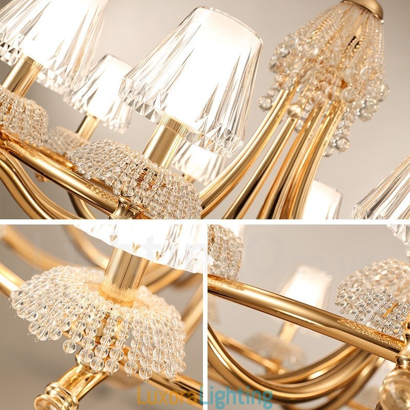 Designer Touch Decorative Modern Contemporary 6 Light Crystal Steel Chandelier with Acrylic Shade