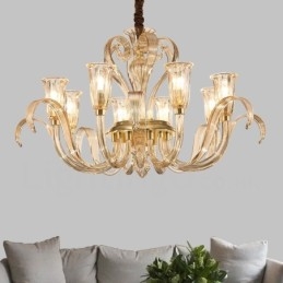 Designer Touch Decorative Modern Contemporary 8 Light Glass Chandelier with Glass Shade