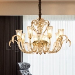 Designer Touch Decorative Modern Contemporary 8 Light Glass Chandelier with Glass Shade