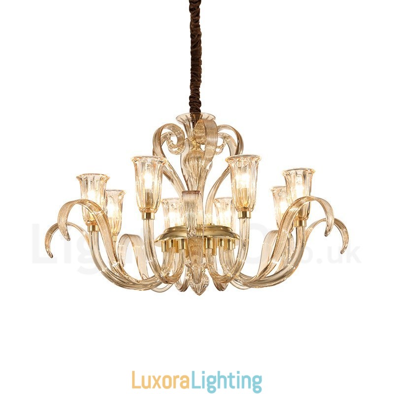 Designer Touch Decorative Modern Contemporary 8 Light Glass Chandelier with Glass Shade