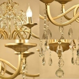 Designer Touch Decorative Rustic Lodge 8 Light Crystal Steel Chandelier with Fabric Shade