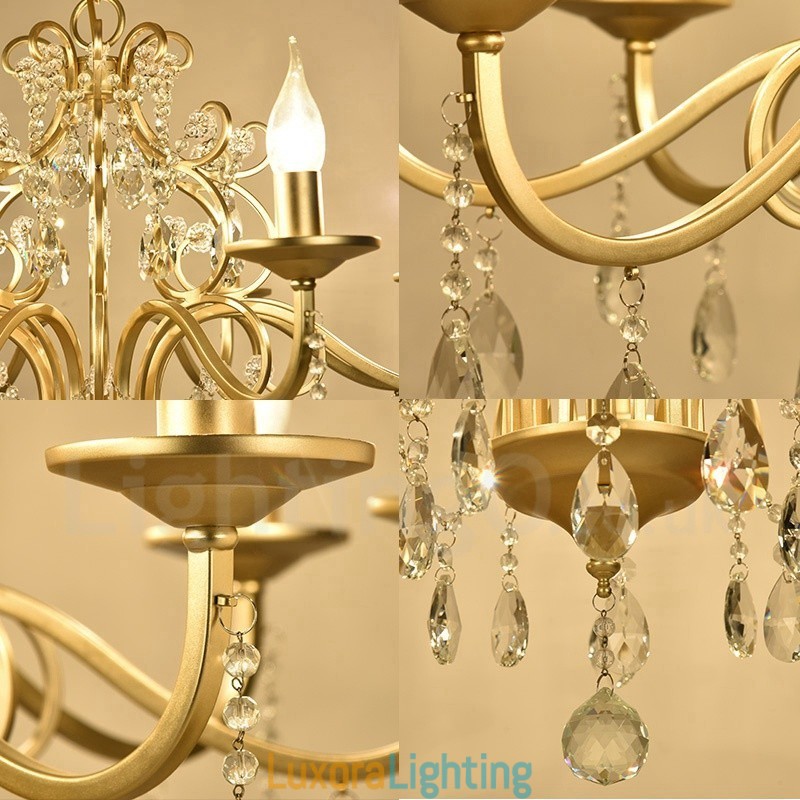 Designer Touch Decorative Rustic Lodge 8 Light Crystal Steel Chandelier with Fabric Shade