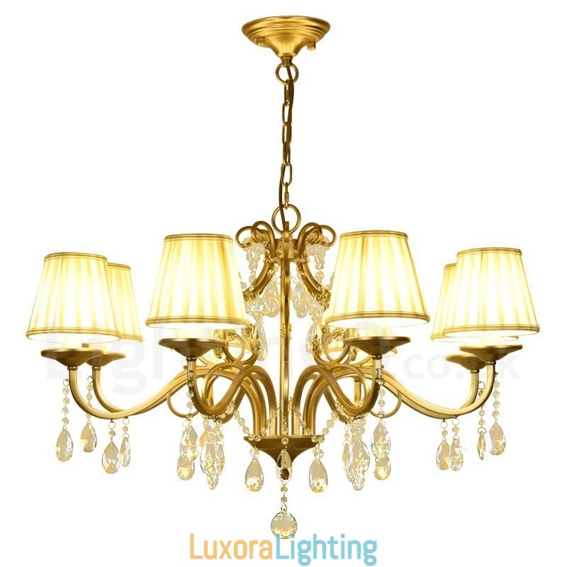Designer Touch Decorative Rustic Lodge 8 Light Crystal Steel Chandelier with Fabric Shade