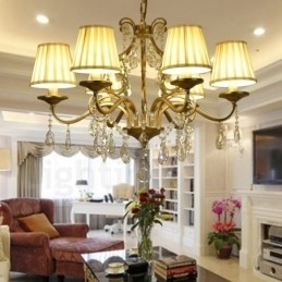 Designer Touch Decorative Rustic Lodge 8 Light Crystal Steel Chandelier with Fabric Shade