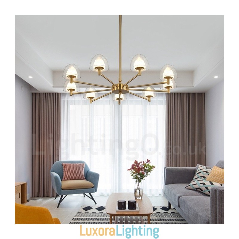 Designer Touch Decorative Modern Contemporary 9 Light Metal Chandelier with Acrylic Shade