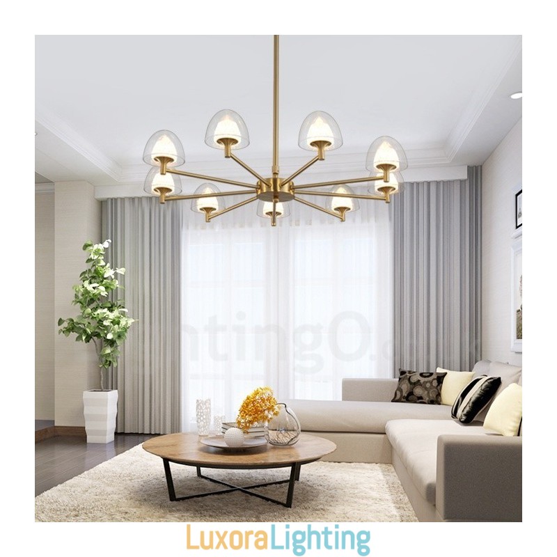 Designer Touch Decorative Modern Contemporary 9 Light Metal Chandelier with Acrylic Shade