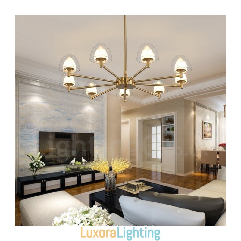 Designer Touch Decorative Modern Contemporary 9 Light Metal Chandelier with Acrylic Shade