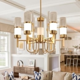 Designer Touch Decorative Rustic Lodge Modern Contemporary 6 Light Steel Chandelier with Glass Shade