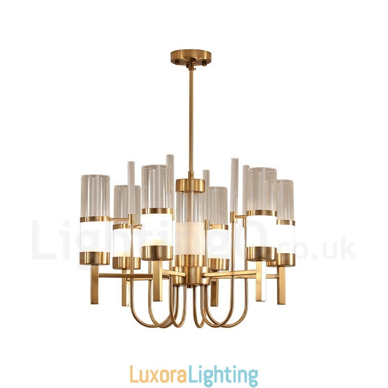 Designer Touch Decorative Rustic Lodge Modern Contemporary 6 Light Steel Chandelier with Glass Shade