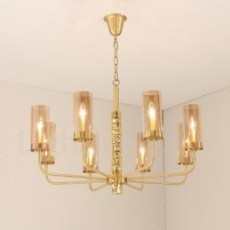 Designer Touch Decorative Modern Contemporary 8 Light Brass Chandelier with Glass Shade