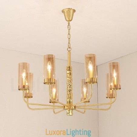 Designer Touch Decorative Modern Contemporary 8 Light Brass Chandelier with Glass Shade