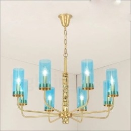 Designer Touch Decorative Modern Contemporary 8 Light Brass Chandelier with Glass Shade
