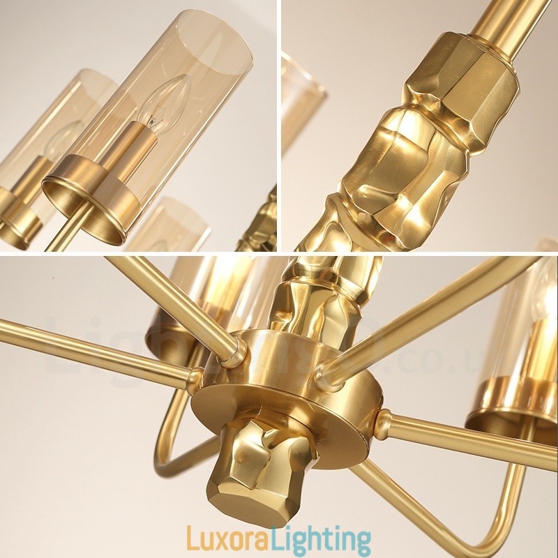 Designer Touch Decorative Modern Contemporary 8 Light Brass Chandelier with Glass Shade