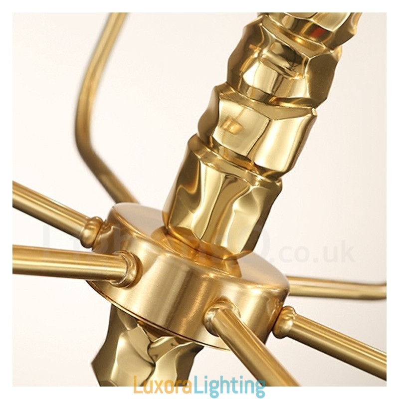 Designer Touch Decorative Modern Contemporary 8 Light Brass Chandelier with Glass Shade