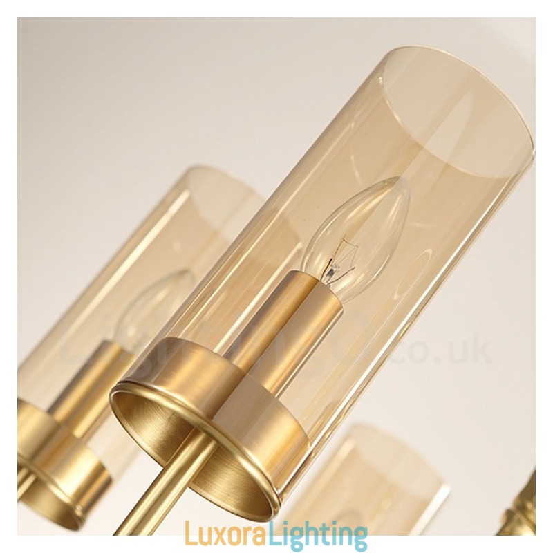 Designer Touch Decorative Modern Contemporary 8 Light Brass Chandelier with Glass Shade