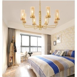Designer Touch Decorative Modern Contemporary 8 Light Brass Chandelier with Glass Shade